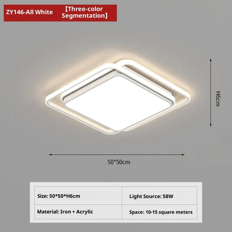 Modern minimalist LED ceiling light with tri-colour dimming in white finish for living room