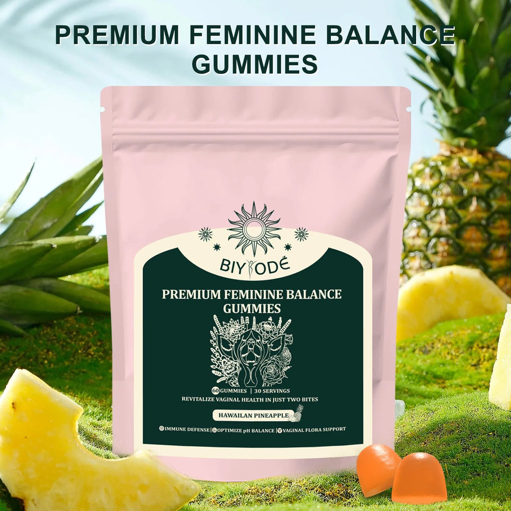 Feminine balance gummies with pineapple fruit powder and vitamin C, 60 gummies per bag, biyode brand