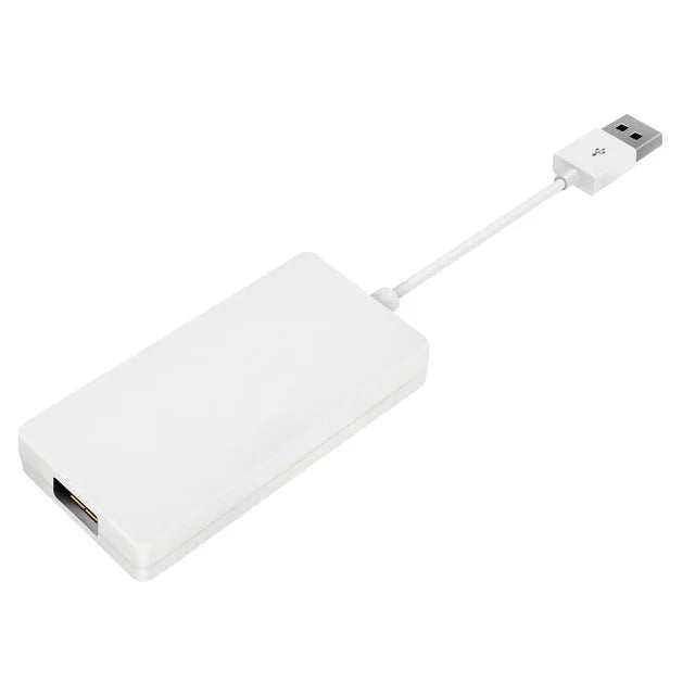 Black Wireless CarPlay USB dongle for connecting iPhone to Android car stereo systems.