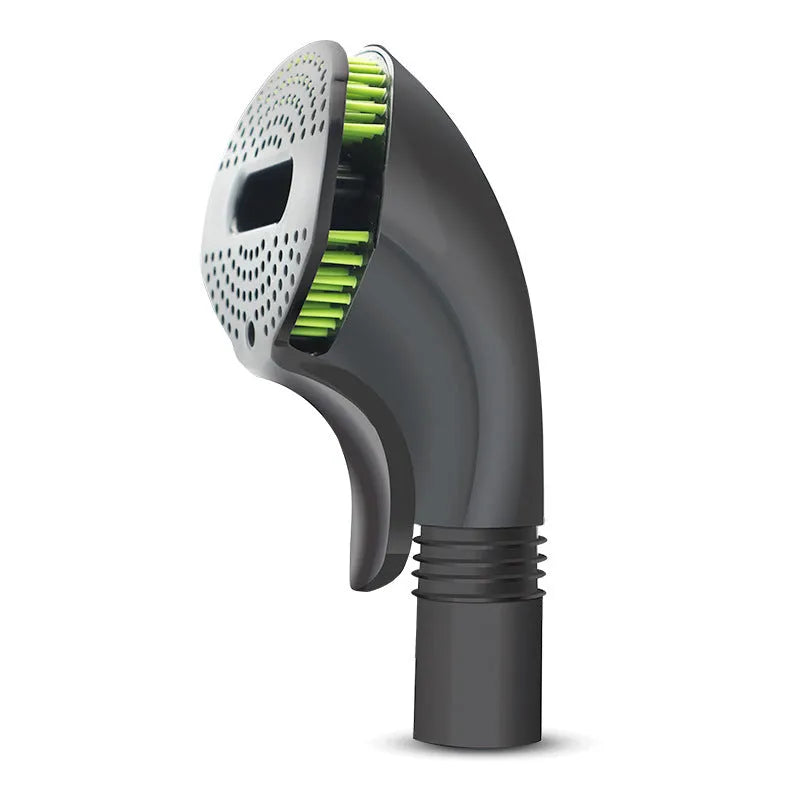 Black and green pet grooming brush with TPE bristles and ABS handle for loose hair removal