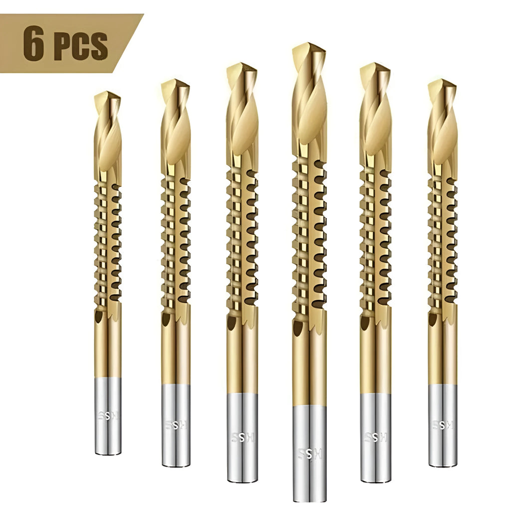 6-piece high-speed steel brad point woodworking drill set with sizes 3 to 8mm