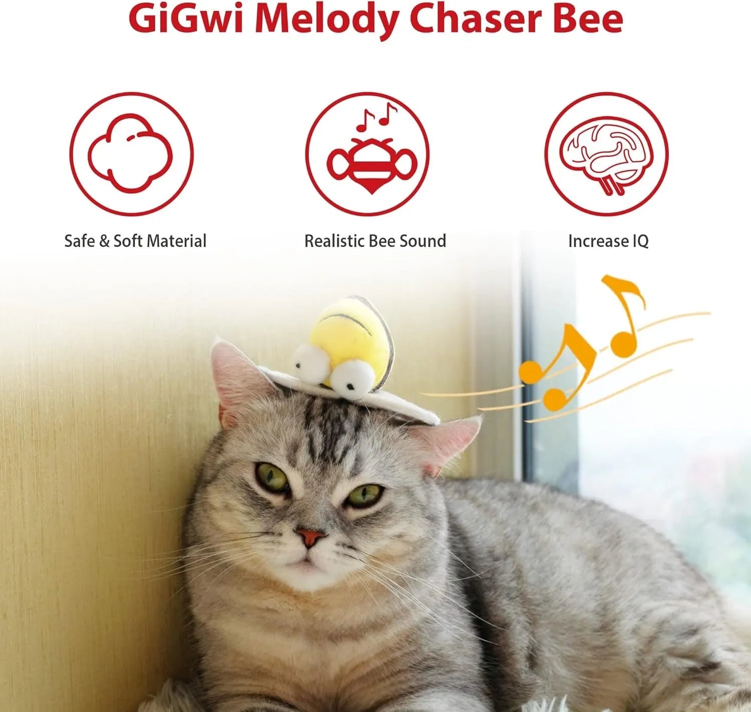 Yellow bee-shaped interactive cat toy with flannelette fabric and electronic sound components