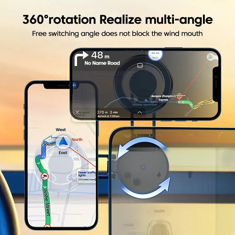 Telescopic folding car phone holder with magnetic suction mount for dashboard installation