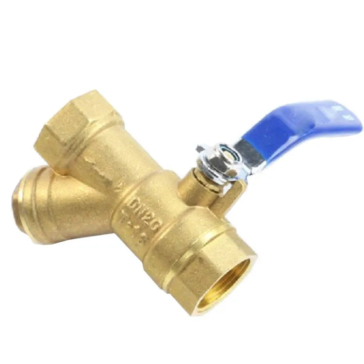 Solid brass Y-type filter ball valve with threaded ends for DN20 or DN25 pipe connections.
