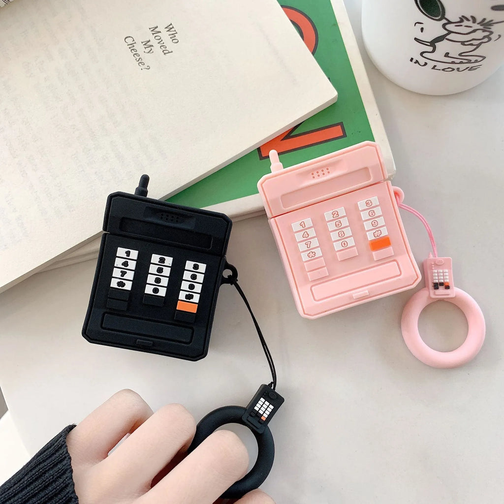 Silicone AirPods case for 1st and 2nd generation in pink or black, anti-knock cartoon cover