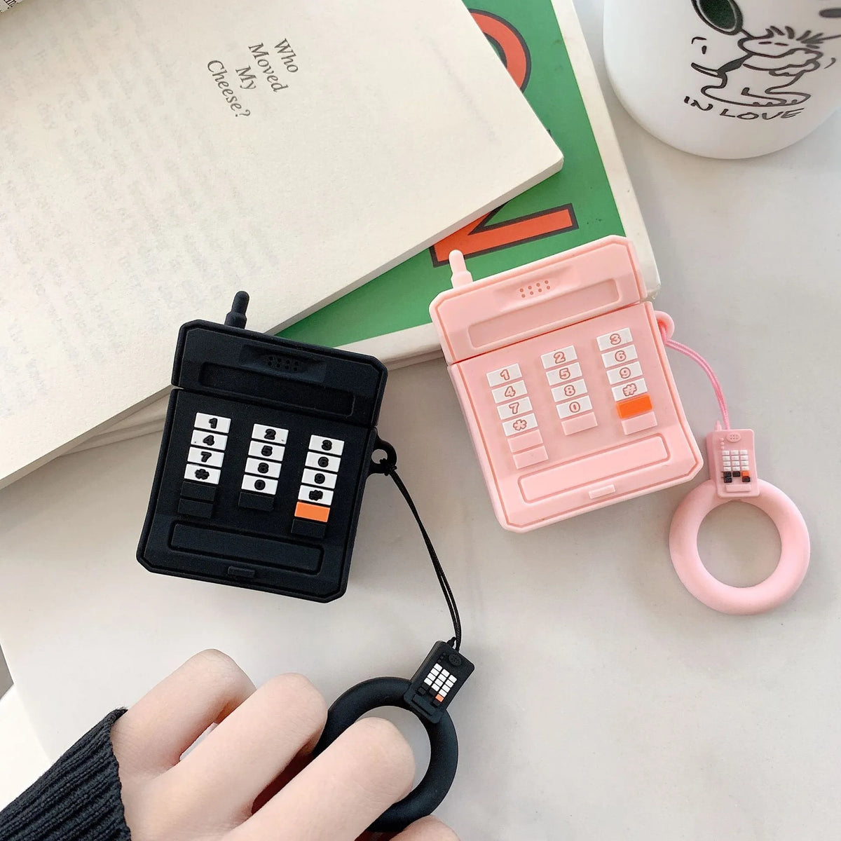 Silicone AirPods case for 1st and 2nd generation in pink or black, anti-knock cartoon cover