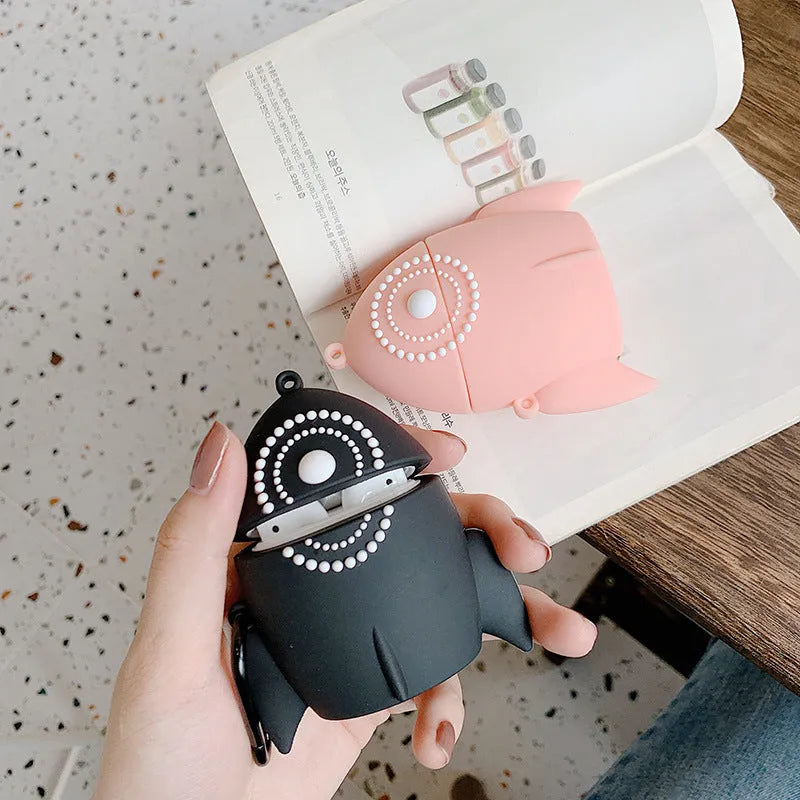 Black and pink silicone protective case covers for Apple AirPods 1 and 2 charging cases