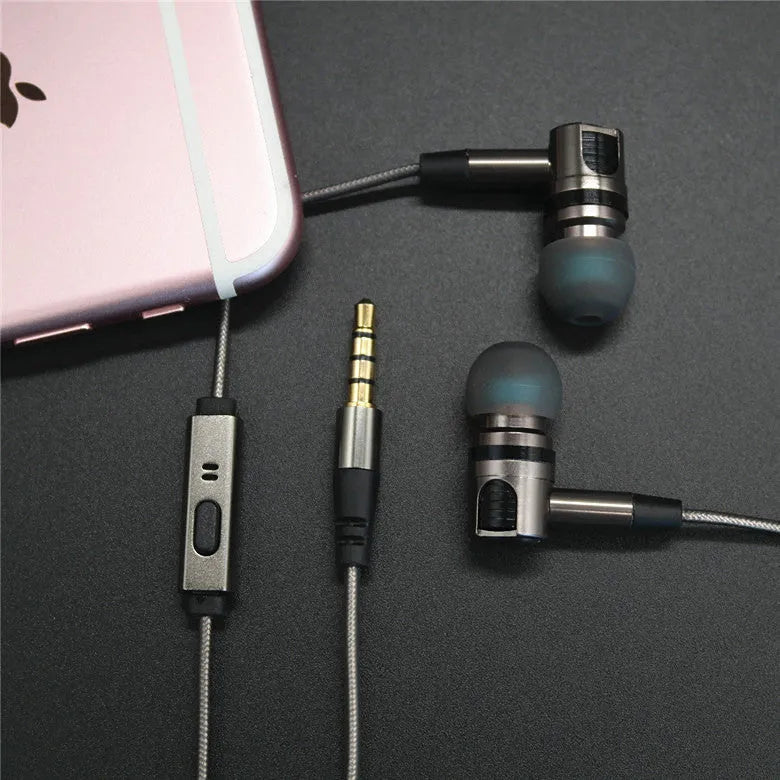Titanium grey metal in-ear earphones with detachable aluminium foil TPE cable