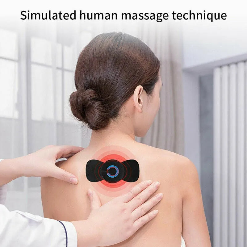 Black portable electric shoulder and neck massager with massage patch, 15cm length