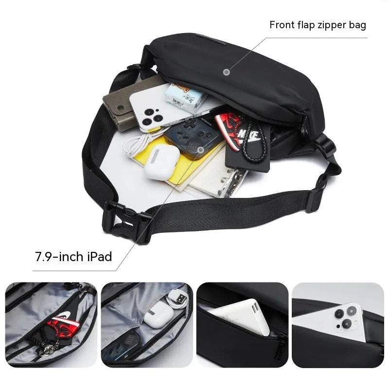 Black Oxford cloth men's messenger bag with street trend style and cross body design