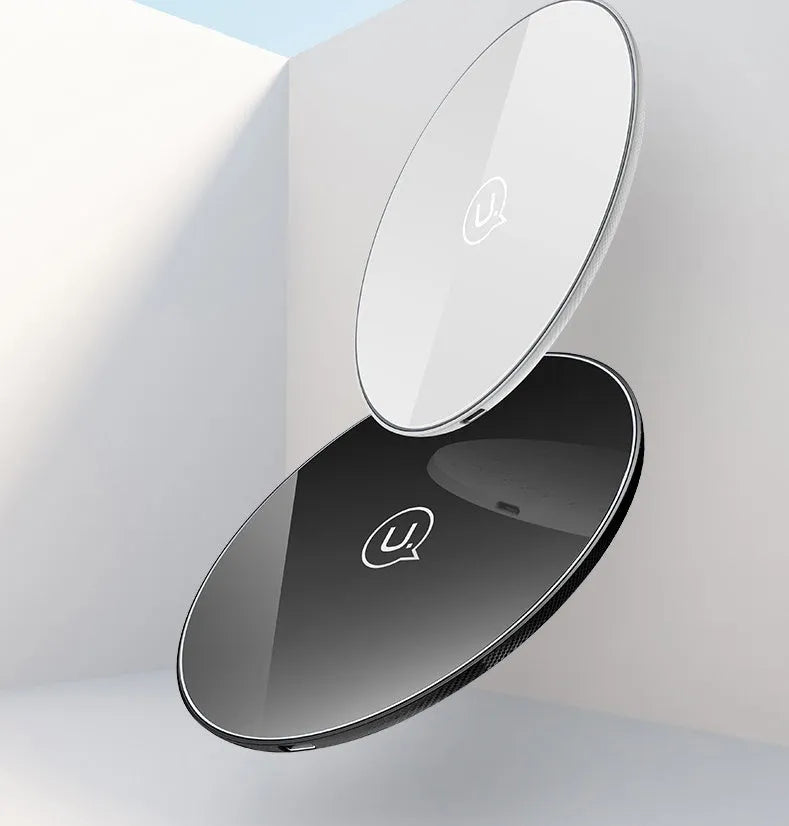 Glass circular wireless charging pad with indicator light for Qi-compatible devices
