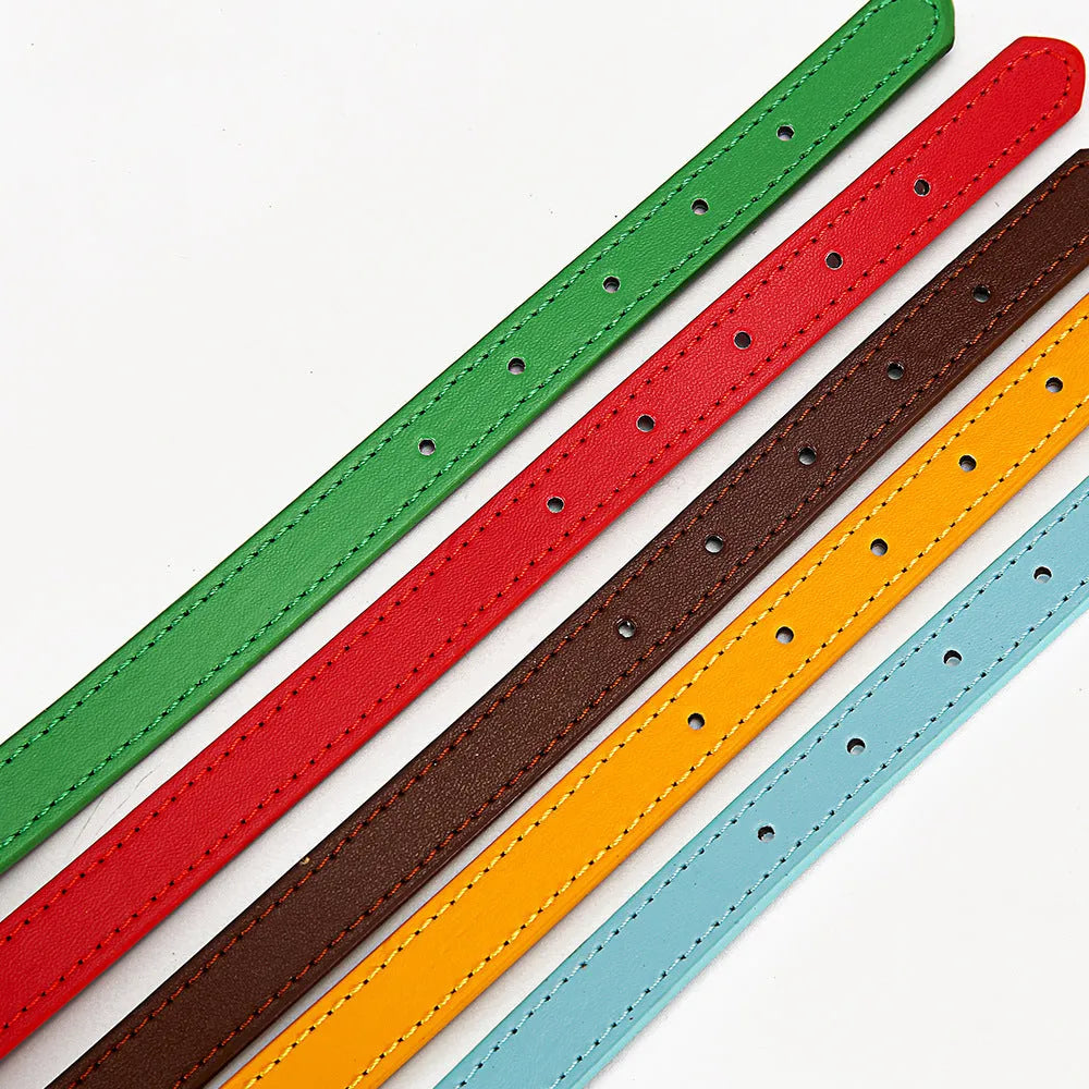 PU leather dog collar with adjustable buckle in coffee colour, size S 1.0x30 cm for small dogs
