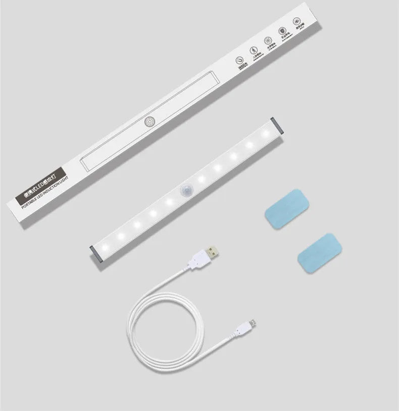 Aluminium magnetic LED closet light strip with motion sensor, shown in cold white and warm white.