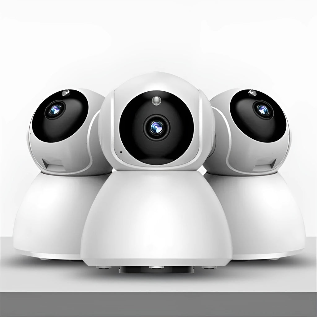 White 2MP 1080P wireless hemispherical indoor security camera with Wi-Fi and 64GB card slot