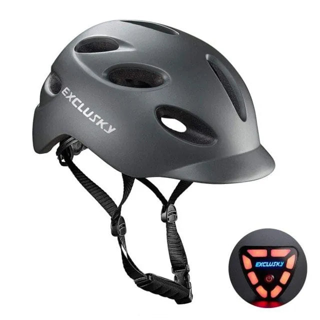 Electric LED cycling helmet with integrated tail light in black, size M 54-58cm