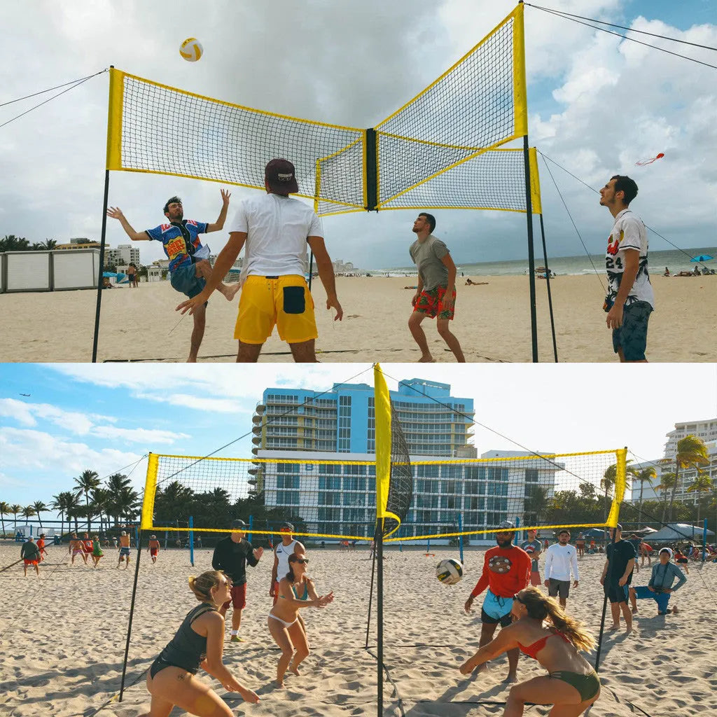 Black PE four sides standard volleyball net with rope and canvas hemming
