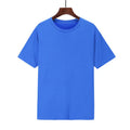 Men's black cotton t-shirt with short loose sleeves showing size range and colour options