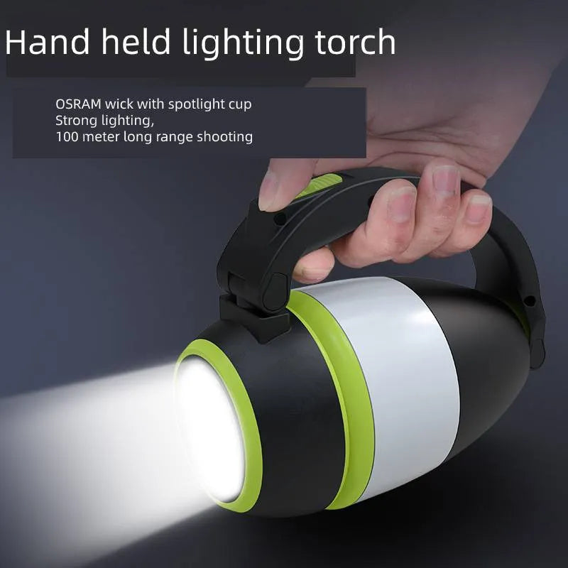 Black green 3-in-1 multifunctional LED table lamp and foldable camping flashlight.