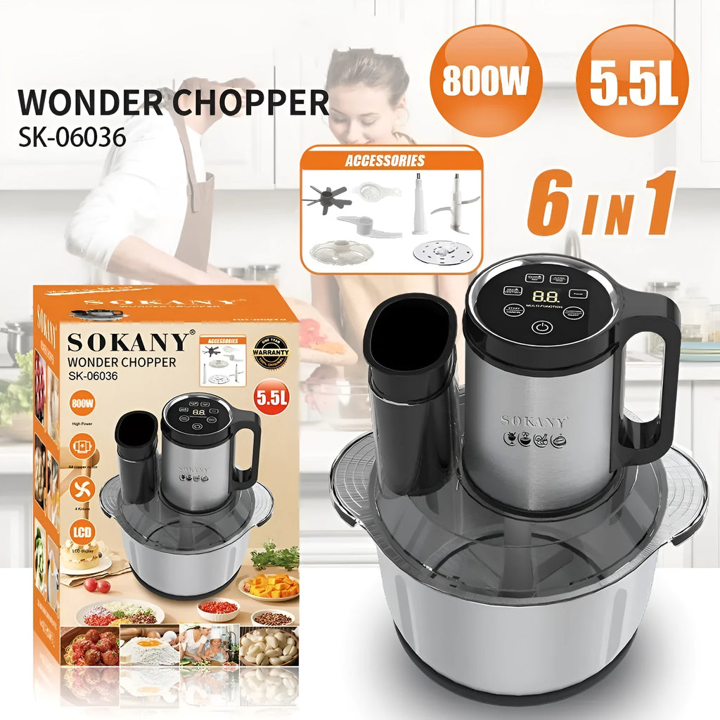 06036 colour stainless steel meat grinder with 5L capacity for home food preparation