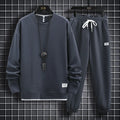 Men's wool blend leisure sports suit with long sleeve top and trousers in dark gray, size M to 5XL for spring