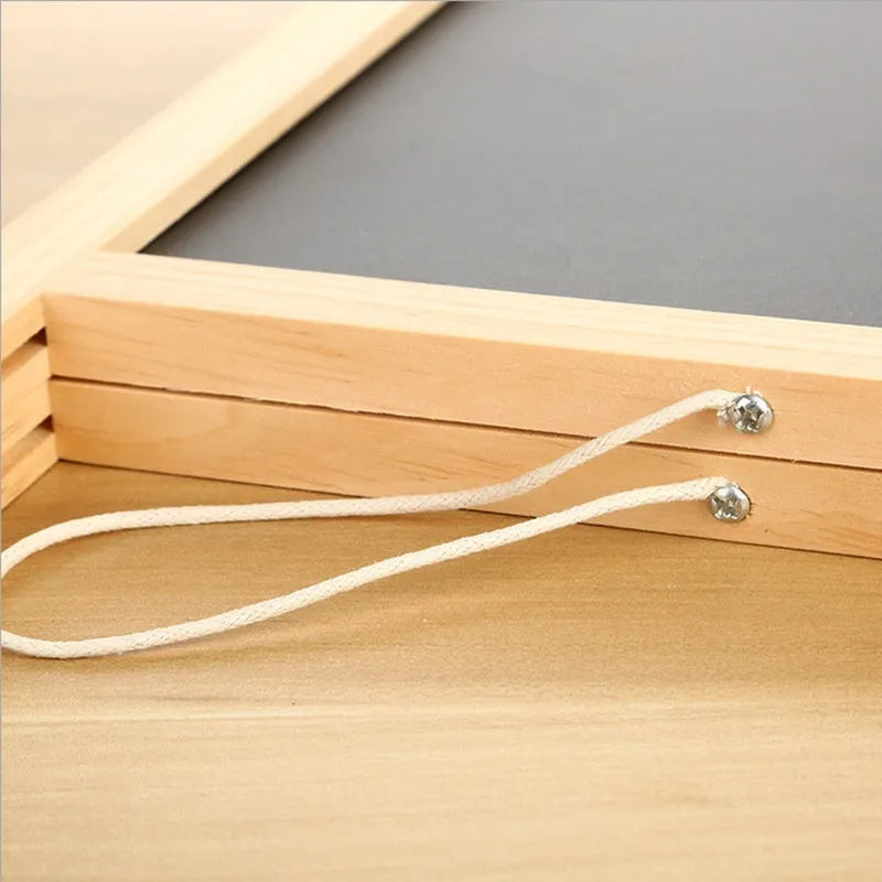 A-shaped double-sided wooden easel with 20 x 30cm blackboard in natural wood colour