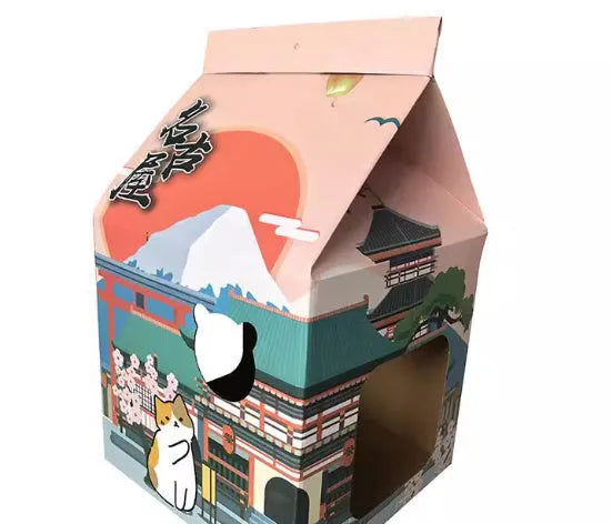 Foldable corrugated cardboard cat scratching board with Nagoya pattern design.