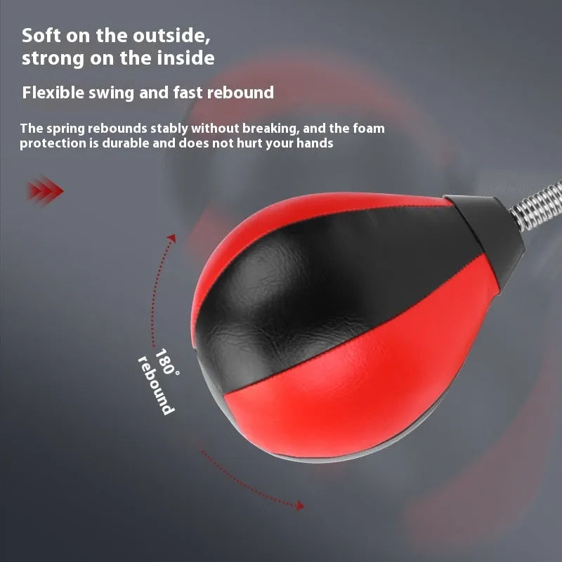 Red and black pear-shaped hanging boxing ball with dual suction cup mounting system