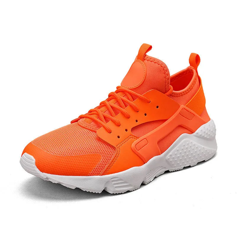 Men's low top casual mesh shoes in fluorescent red with lace-up closure and cross straps.
