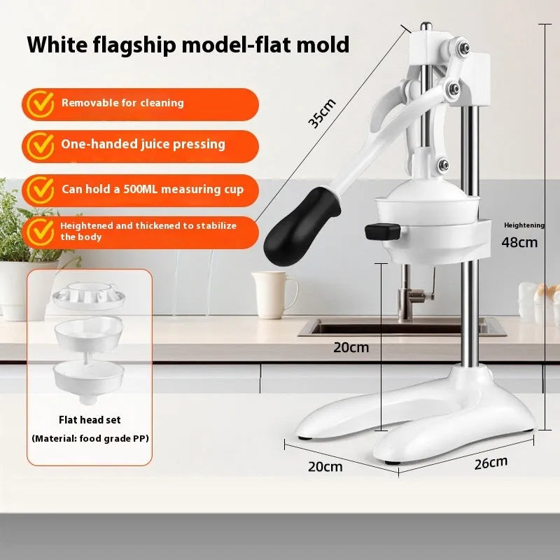 Manual orange juice juicer with stainless steel construction and 48cm nylon squeezer barrel