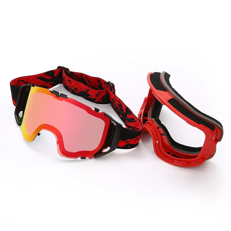Ski goggles with double-layer anti-fog lens and full real film coating in bright white frame with silver powder film