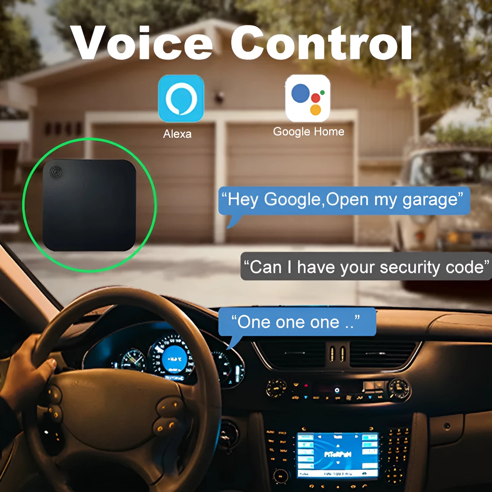 Black plastic intelligent Wi-Fi garage door controller with remote app and voice control