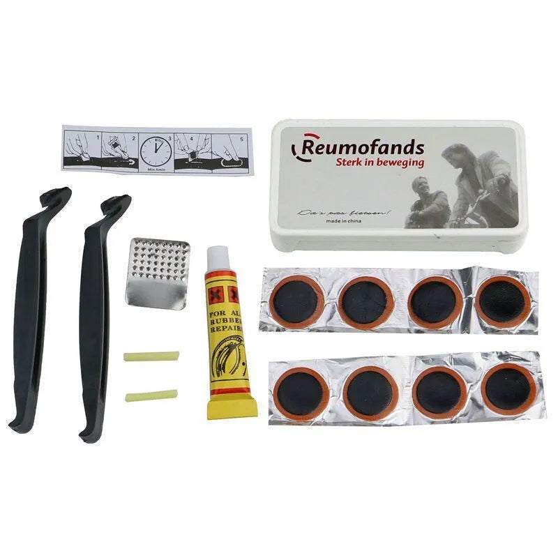 Thickened soft silicone bicycle saddle cushion with PU leather cover, shown with a waterproof cover and repair tools.