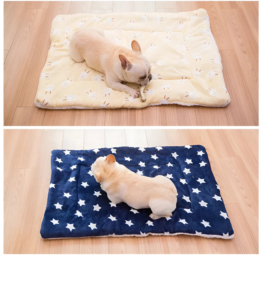 Four seasons universal mat in lamb cashmere and flannel, cute cartoon style, colours blue navy pink yellow, sizes L M S