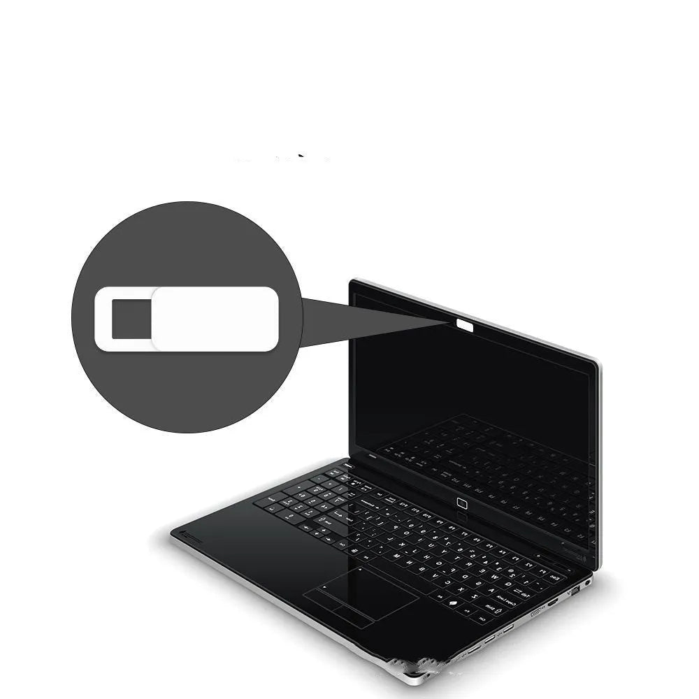 Plastic camera privacy sticker in square 9.2x18mm size, black colour, on laptop webcam