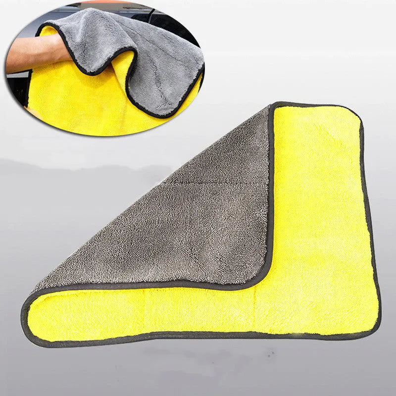 Double-sided coral fleece car wash towel in 30x30cm, 30x40cm, and 30x60cm sizes, polyester nylon microfibre