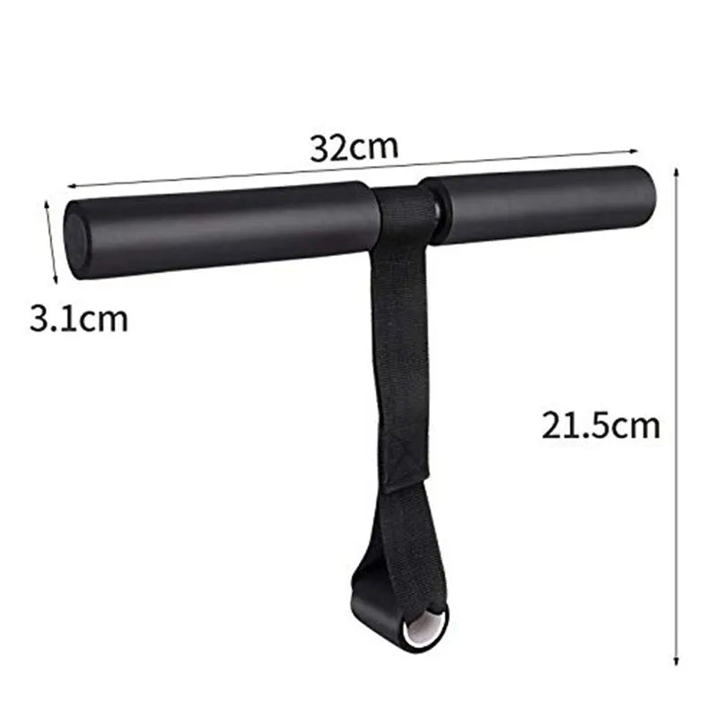 Black abdominal fitness device made from steel foam and PVC tube, 3.1 by 32 by 21.5 centimetres on a flat surface