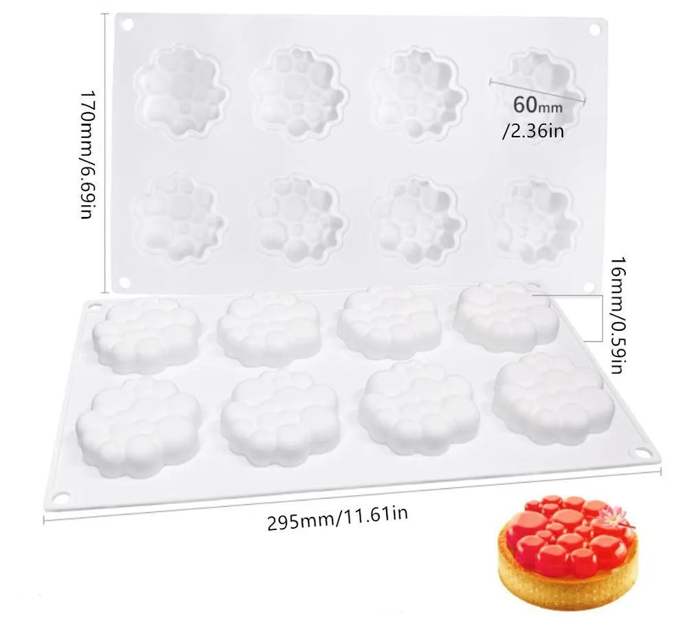 Round silicone cake mould with 8 bubble tower pattern for baking and dessert making