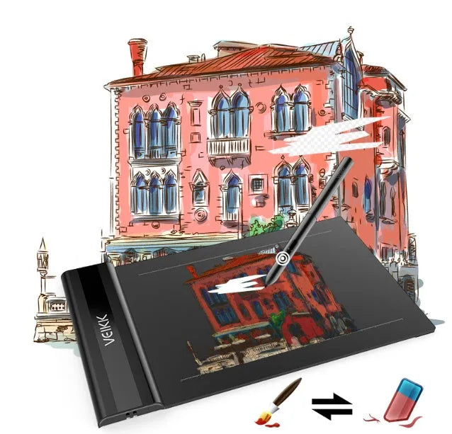 S640 black graphics tablet with passive pen on white background, 6x4 inch active zone