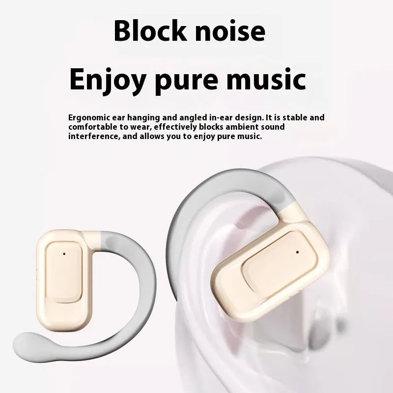 Wireless conduction Bluetooth headset in black with ear hook and digital display