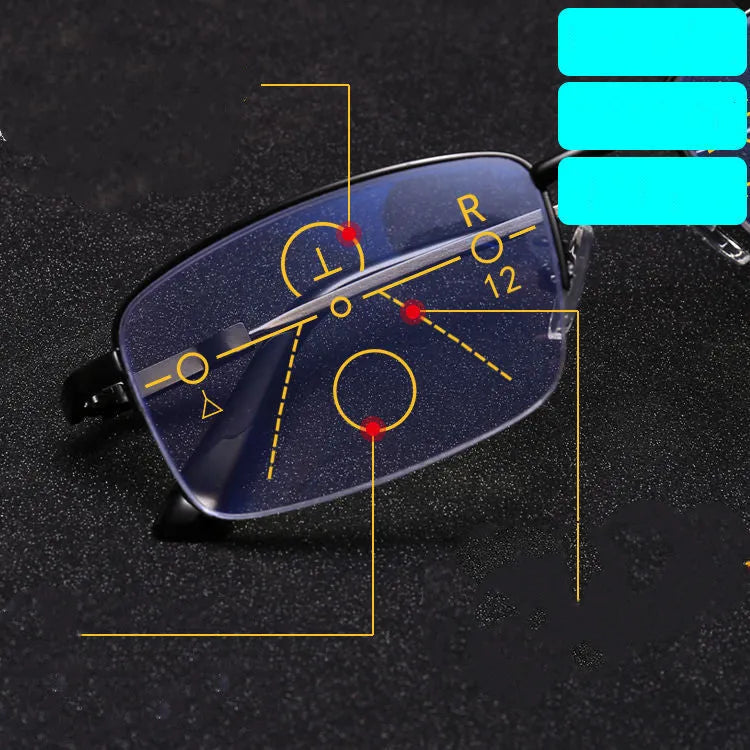 Men's dual-use clip-on presbyopia glasses with metal frame in black and gold