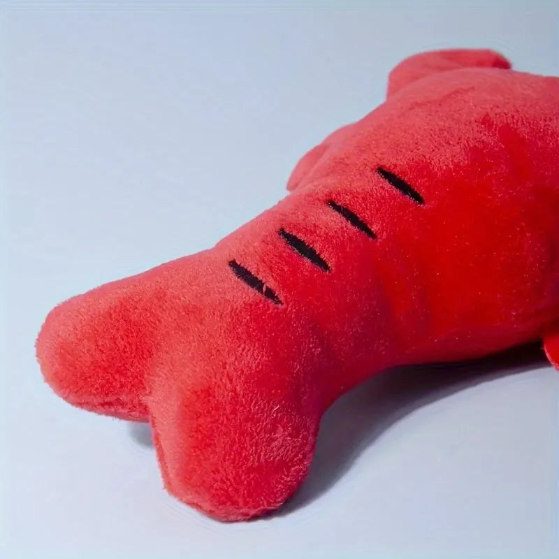 Red lobster squeaky stuffed dog toy for small breeds, 12.5 cm long