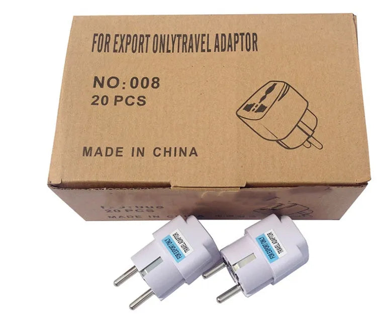 Multi-country travel adapter plug converts UK, US, EU, Australian and German plugs for international use