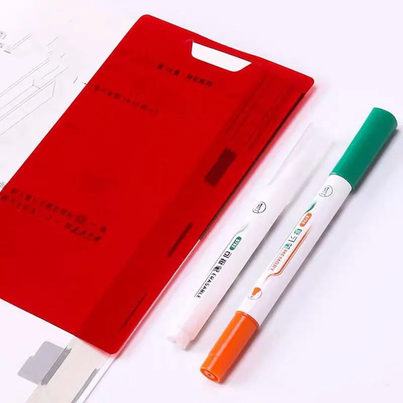 Green erasable highlighter pen set with built-in eraser on card packaging