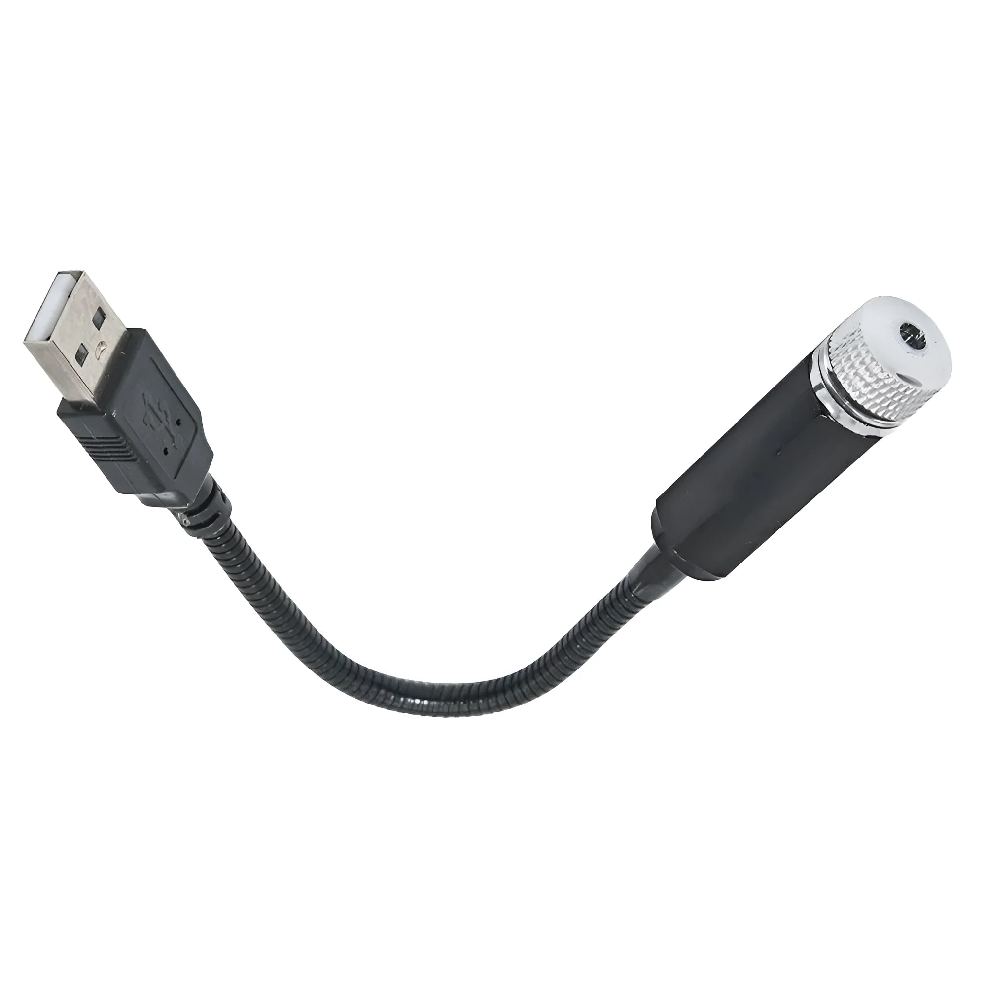 Car roof star light with aluminium housing and USB hose connection showing purple starry sky illumination