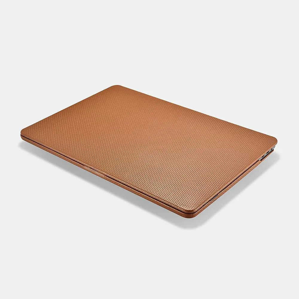 Ultra-thin leather sleeve for Apple MacBook with cross pattern, fits Pro and Air models, black colour option.