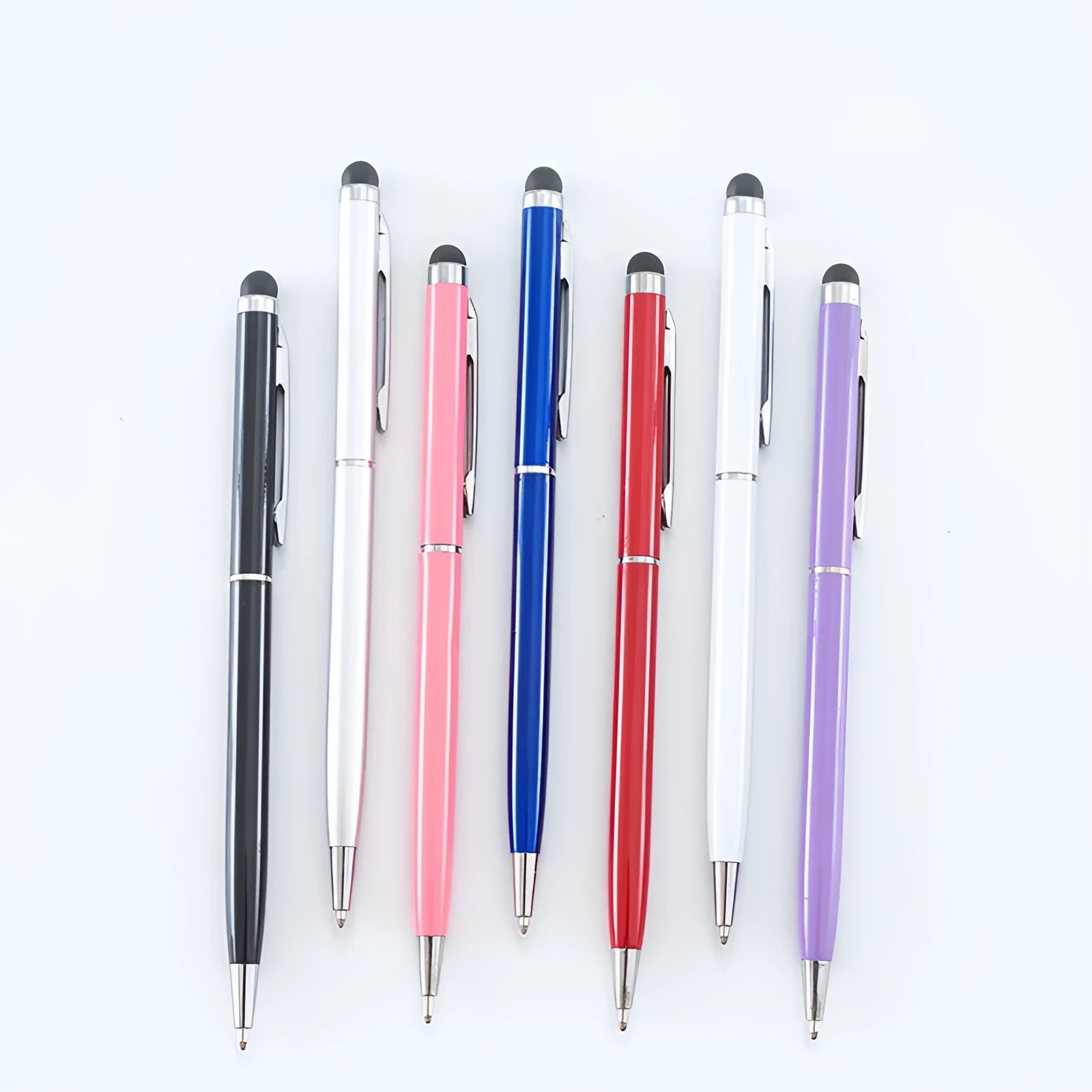 Rotating metal capacitive touch screen pen with 0.5mm fine tip in seven colour options