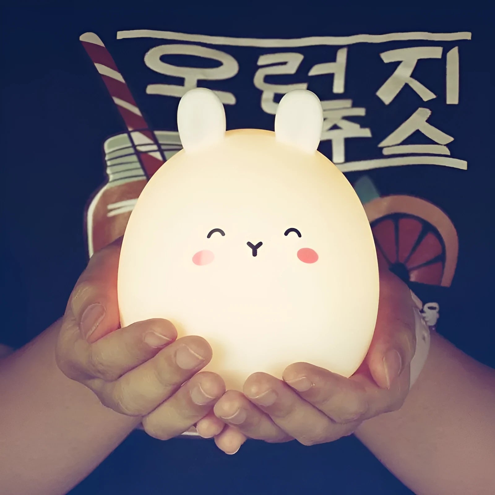 Cute rabbit-shaped silicone night light with LED illumination and USB charging port