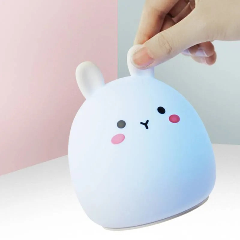 Cute rabbit-shaped silicone night light with LED illumination and USB charging port