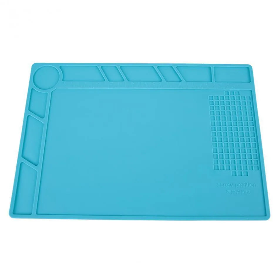 Blue silicone watch repair table mat for non-slip watchmaking and jewellery work