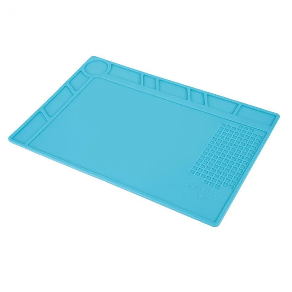 Blue silicone watch repair table mat for non-slip watchmaking and jewellery work